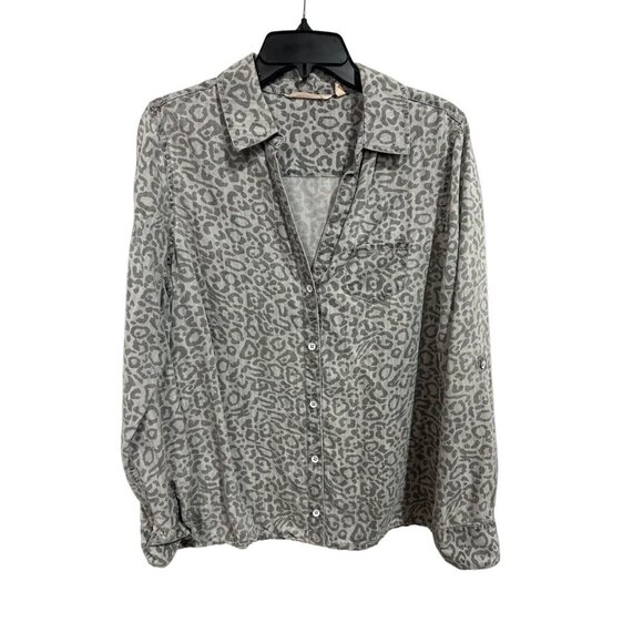 Soft Surroundings Button Shirt M Tencel Grey Leopard 2AD62 - Picture 1 of 6